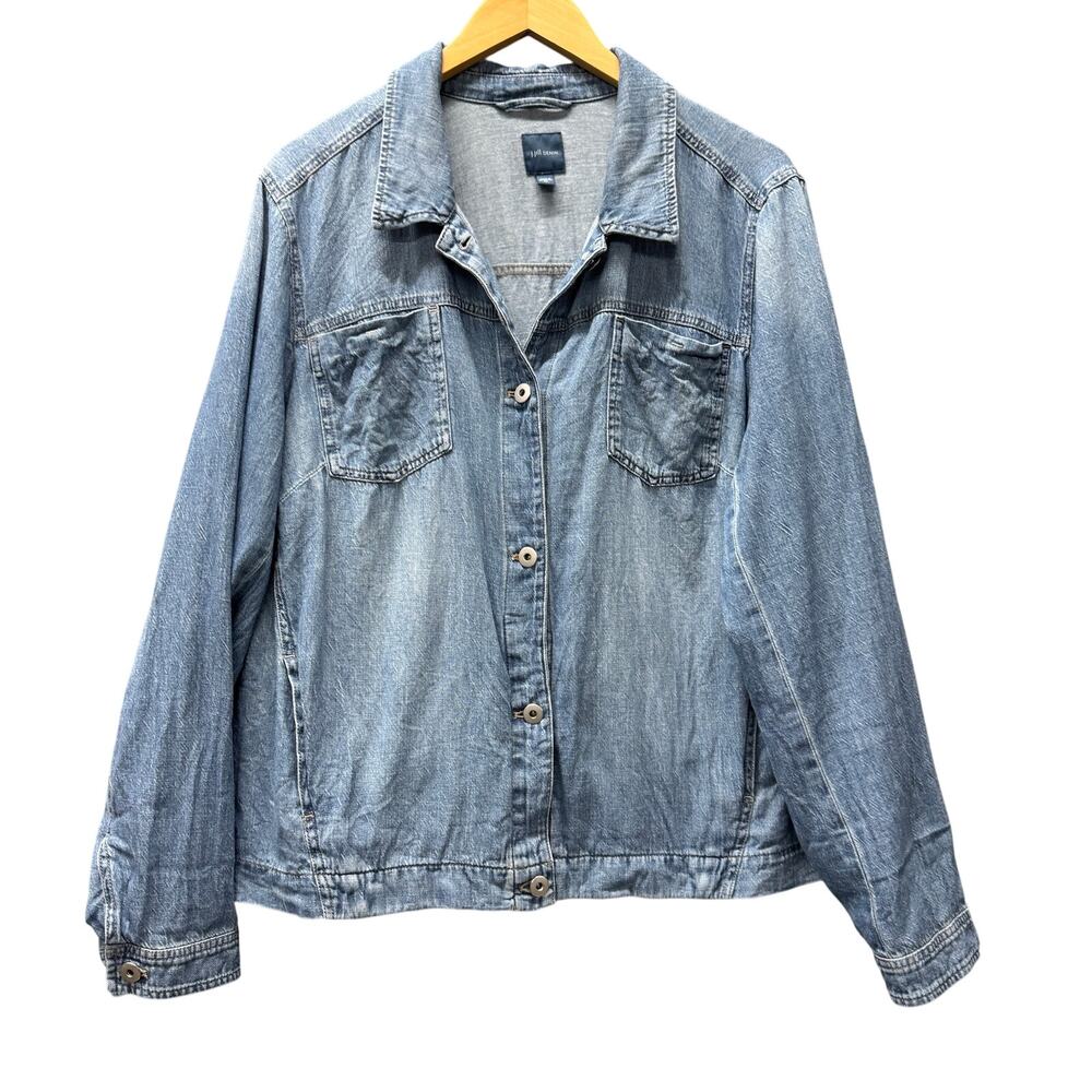 J Jill Denim Jacket Blue Coastal Button Up Shacket Womens XL Tall XLT + Pockets